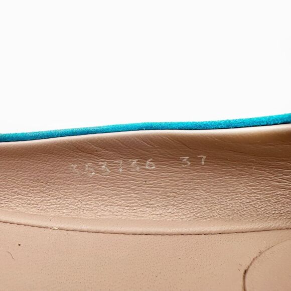 GUCCI Interlocking Crystal GG Ballet Flat Size 37 US 7 Teal Blue Suede - Picture 6 of 13